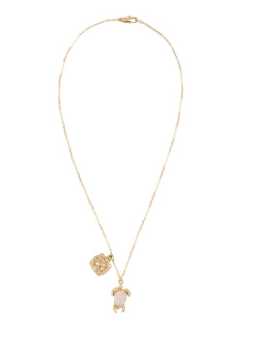 NWT Alemais Encanto Fine Chill Necklace Womens Gold Rose Quartz Turtle Charm NEW - Picture 1 of 14